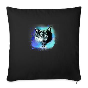 loup,bleu,chien,husky,chien,peinture,graffiti - Housse de coussin décorative 45 x 45 cm - noir - Devant