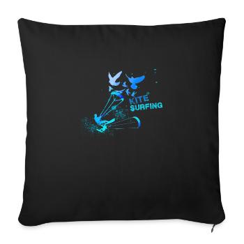 kitesurf, surf, surfeur, vague, bleu, oiseaux - Housse de coussin décorative 45 x 45 cm - noir - Devant