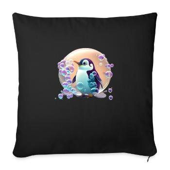Un pingouin super mignon joue avec des bulles de savon - Housse de coussin décorative 45 x 45 cm - noir - Devant