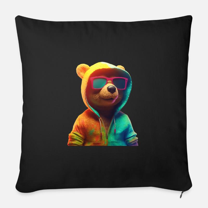 Teddy Sonnenbrille Cooler Teddybär - Sofakissenbezug 45 x 45 cm - Schwarz