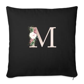 Personalisierbar Monogramm M Floral - Sofakissenbezug 45 x 45 cm - Schwarz - Vorne