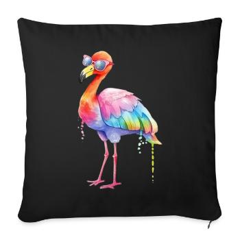 Colorful cool flamingo with sunglasses - Sofa pillowcase 17,3'' x 17,3'' (45 x 45 cm) - black - Front