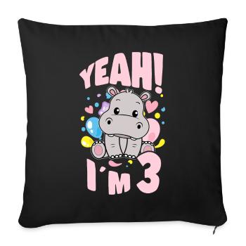 3 Years Old Bday Party 3rd Birthday Girl Hippo - Sofa pillowcase 17,3'' x 17,3'' (45 x 45 cm) - black - Front