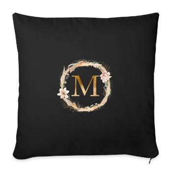 Customizable Monogram Watercolour Floral M - Sofa pillowcase 17,3'' x 17,3'' (45 x 45 cm) - black - Front