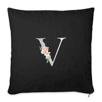 Personalisierbar Monogramm V Floral - Sofakissenbezug 45 x 45 cm - Schwarz - Vorne