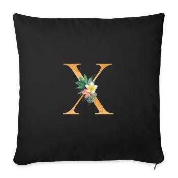 Monogramme personnalisable X Botanique tropicale - Housse de coussin décorative 45 x 45 cm - noir - Devant
