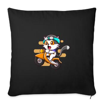 Cat on motorcycle - Sofa pillowcase 17,3'' x 17,3'' (45 x 45 cm) - black - Front