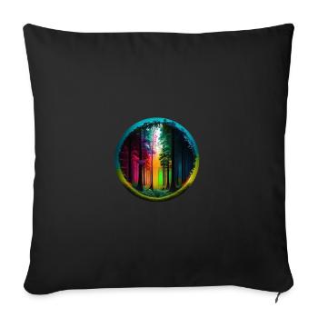 Blick in Wald bunt kreisrund freigestellt - Sofakissenbezug 45 x 45 cm - Schwarz - Vorne