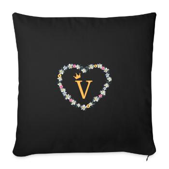 Buchstabe V, Monogramm, Herz, personalisierbar - Sofakissenbezug 45 x 45 cm - Schwarz - Vorne