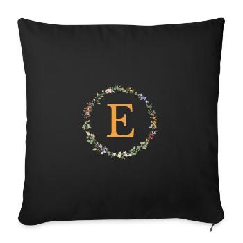 E Monogramm, Blumenkranz-Wildblumen - Sofakissenbezug 45 x 45 cm - Schwarz - Vorne