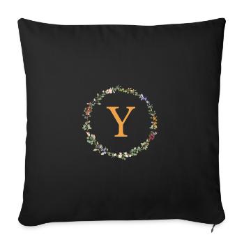 Y monogramme, fleurs sauvages Couronne de fleurs - Housse de coussin décorative 45 x 45 cm - noir - Devant