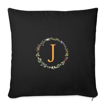 J Monogram, Floral Wreath Wildflowers - Sofa pillowcase 17,3'' x 17,3'' (45 x 45 cm) - black - Front