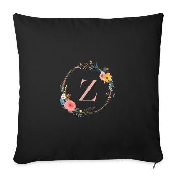 Z Monogram Floral, Floral Wreath, Personalizable - Sofa pillowcase 17,3'' x 17,3'' (45 x 45 cm) - black - Front