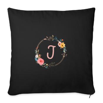 J Monogram Floral, Floral Wreath, Personalizable - Sofa pillowcase 17,3'' x 17,3'' (45 x 45 cm) - black - Front