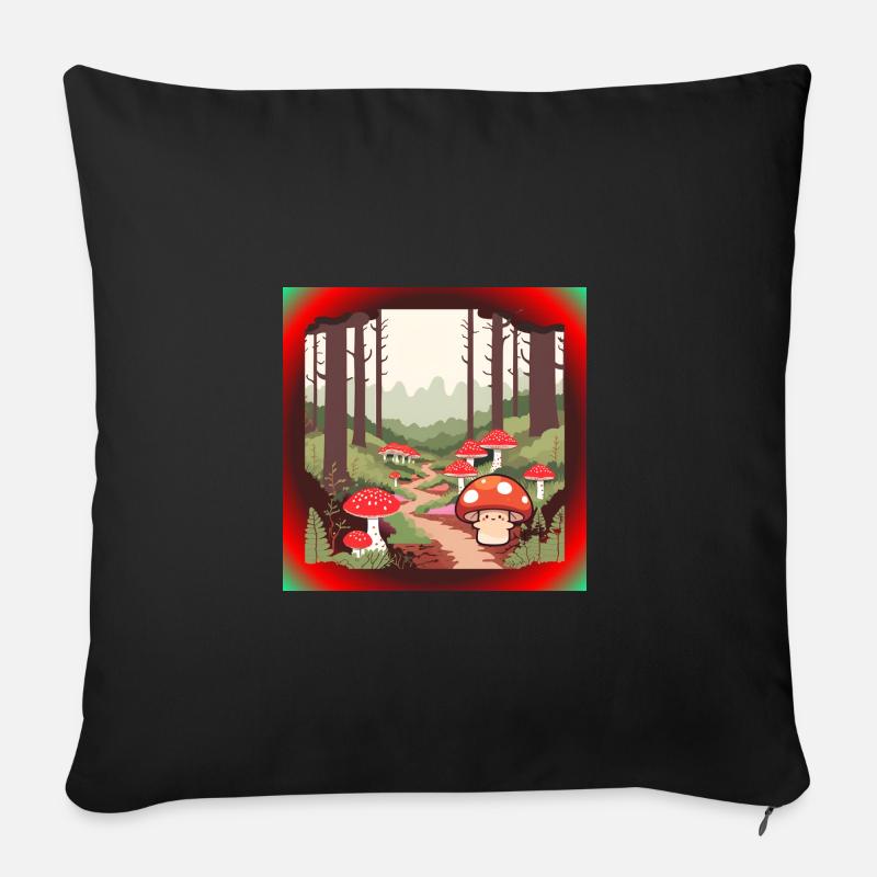 Mushrooms in the forest - Sofa pillowcase 17,3'' x 17,3'' (45 x 45 cm) - black