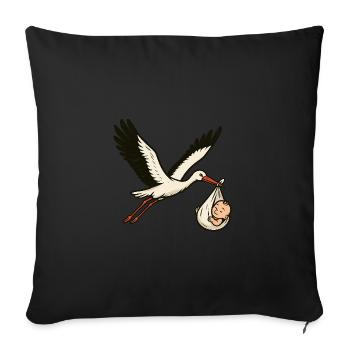 Cigogne blanche avec bébé - Housse de coussin décorative 45 x 45 cm - noir - Devant