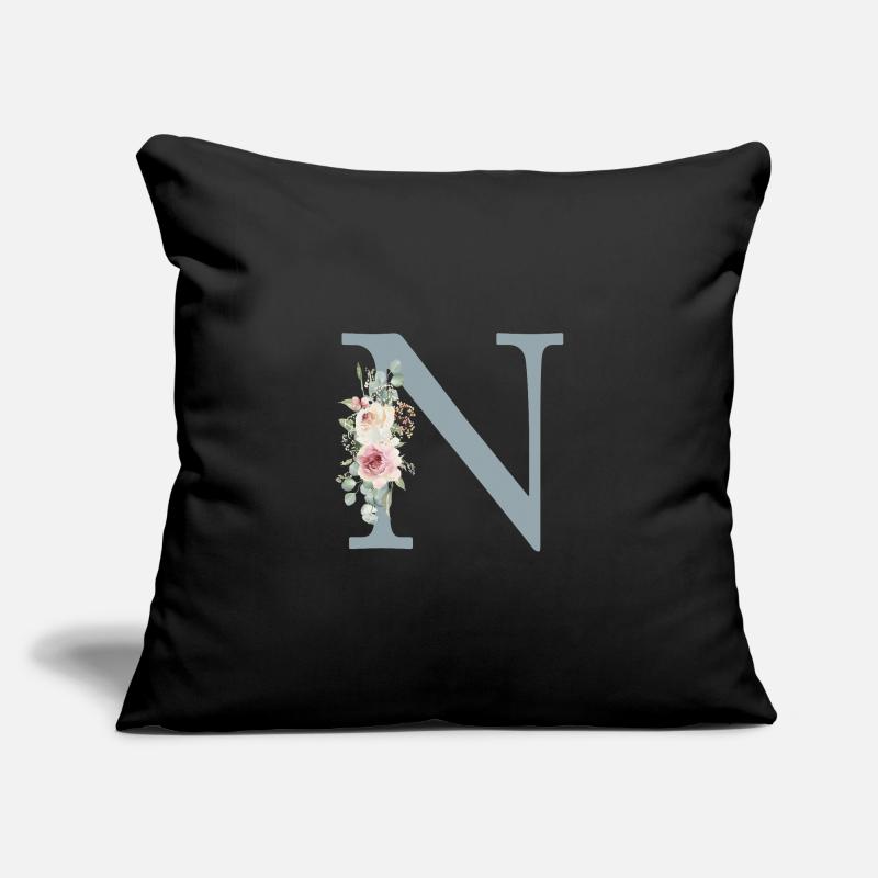 N| Monogramme | Eucalyptus Pastel Fleur Bleu Housse de coussin décorative 45 x 45 cm