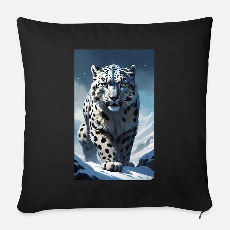 Schneeleopard | Leopard | Raubtier - Sofakissenbezug 45 x 45 cm - Schwarz