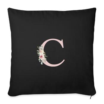 C | Monogramme | Eucalyptus Pastel Fleur Bleu - Housse de coussin décorative 45 x 45 cm - noir - Devant