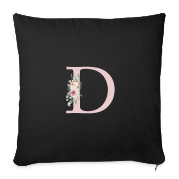 D| Monogramme | Eucalyptus Pastel Fleur Bleu - Housse de coussin décorative 45 x 45 cm - noir - Devant