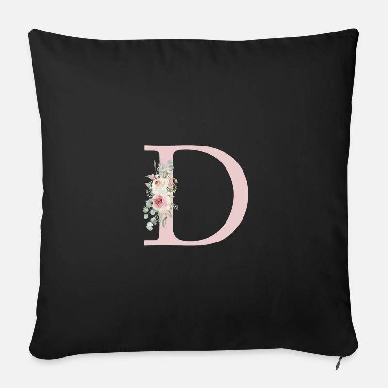 D| Monogramme | Eucalyptus Pastel Fleur Bleu - Housse de coussin décorative 45 x 45 cm - noir