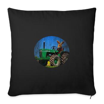 Hase auf Trecker Traktor - Sofakissenbezug 45 x 45 cm - Schwarz - Vorne