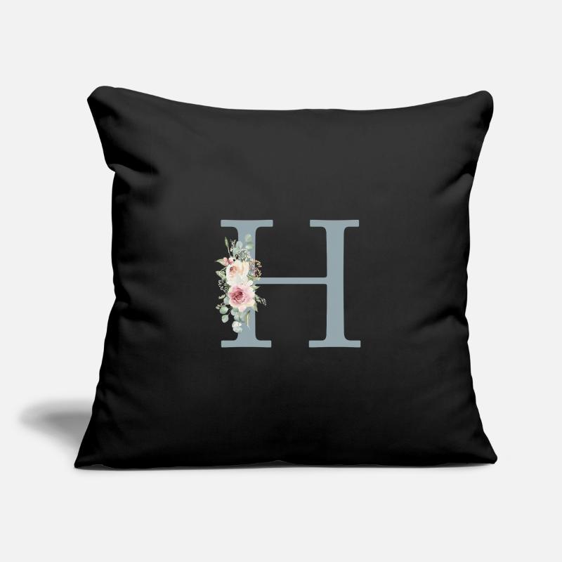 H| Monogramme | Eucalyptus Pastel Fleur Bleu Housse de coussin décorative 45 x 45 cm