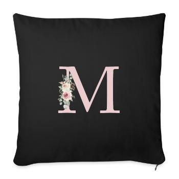 M | Monogramme | Eucalyptus Pastel Fleur Bleu - Housse de coussin décorative 45 x 45 cm - noir - Devant