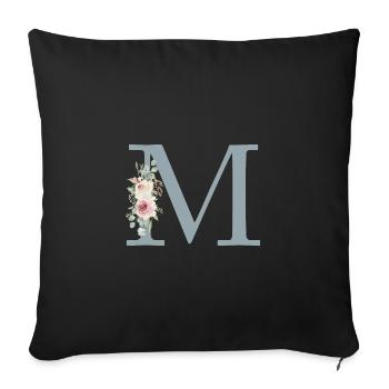 M | Monogramme | Eucalyptus Pastel Fleur Bleu - Housse de coussin décorative 45 x 45 cm - noir - Devant