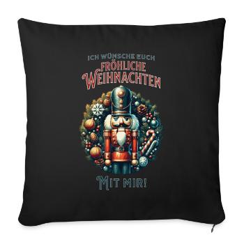 Nussknacker wünscht frohe Weihnachten - Sofakissenbezug 45 x 45 cm - Schwarz - Vorne