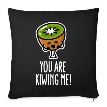Tu me kiwis mignonne bande dessinée Kawaii kiwi drôle - Housse de coussin décorative 45 x 45 cm - noir - Devant