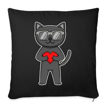 Bombay Katze mit Sonnenbrille und Herz - Sofakissenbezug 45 x 45 cm - Schwarz - Vorne