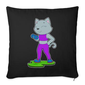 Katze Bodybuilder Hantel Bodybuilding - Sofakissenbezug 45 x 45 cm - Schwarz - Vorne