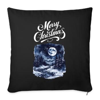 Frohe Weihnachten Waldlandschaft Mond Tannen - Sofakissenbezug 45 x 45 cm - Schwarz - Vorne
