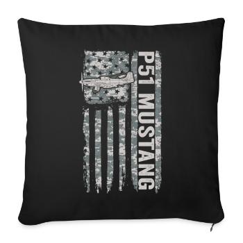 Camouflage militaire P-51 Drapeau américain de la Seconde Guerre mondiale - Housse de coussin décorative 45 x 45 cm - noir - Devant