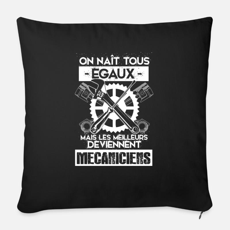 MECANICIEN (blanc) - Housse de coussin décorative 45 x 45 cm - noir