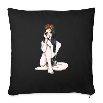 Enfant de fleurs Fantasy sexy fille nue femme elfe - Housse de coussin décorative 45 x 45 cm - noir - Devant