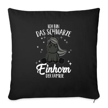 Das schwarze Einhorn der Familie Schwarzes Schaf - Sofakissenbezug 45 x 45 cm - Schwarz - Vorne