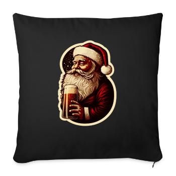 Weihnachtsmann mit Bier - Sofakissenbezug 45 x 45 cm - Schwarz - Vorne