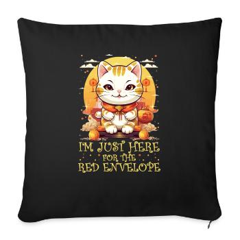 Chat porte-bonheur du Nouvel An chinois juste ici pour le - Housse de coussin décorative 45 x 45 cm - noir - Devant