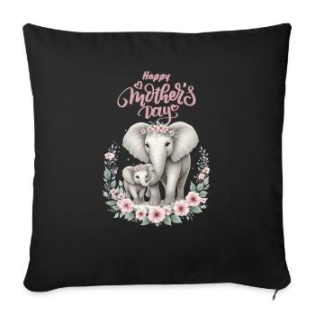 Mother's Love Elephant & Calf Floral Wreath - Sofakissenbezug 45 x 45 cm - Schwarz - Vorne