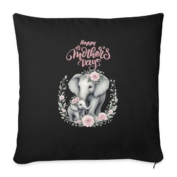 Mother's Love Elephant & Calf Floral Wreath - Sofakissenbezug 45 x 45 cm - Schwarz - Vorne