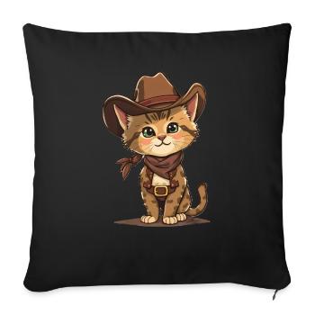 Süße Cowboy Katze - Sofakissenbezug 45 x 45 cm - Schwarz - Vorne