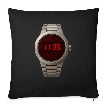 Coole Digitaluhr im Edelstahlgehäuse mit roten LED - Sofakissenbezug 45 x 45 cm - Schwarz - Vorne