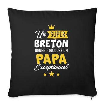 Papa breton cadeau drôle futur père Bretagne - Housse de coussin décorative 45 x 45 cm - noir - Devant