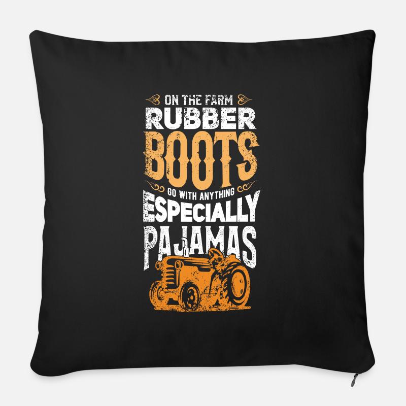 Bottes en caoutchouc avec pyjama | Ferme fermier - Housse de coussin décorative 45 x 45 cm - noir