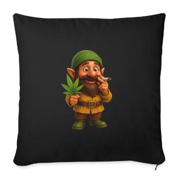 Knuffiger Kifferzwerg mit Hanfblatt - Sofakissenbezug 45 x 45 cm - Schwarz - Vorne