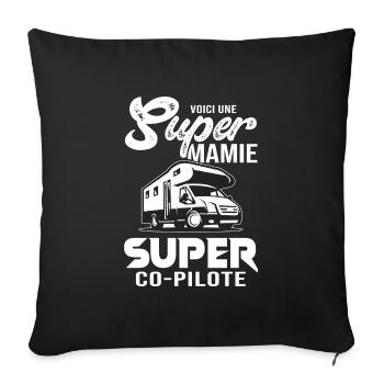 Mamie camping car cadeau grand parents - Housse de coussin décorative 45 x 45 cm - noir - Devant
