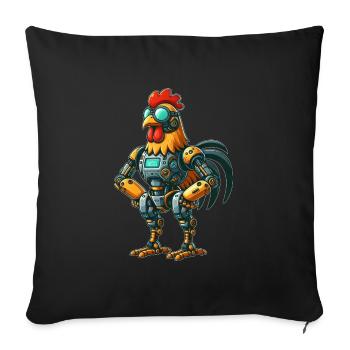 Robot Poulet Coq Poule Cyborg Conception Mécanique - Housse de coussin décorative 45 x 45 cm - noir - Devant