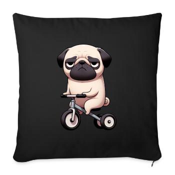 Funny Pug on Tricycle Bizarre Dog Running - Sofa pillowcase 17,3'' x 17,3'' (45 x 45 cm) - black - Front